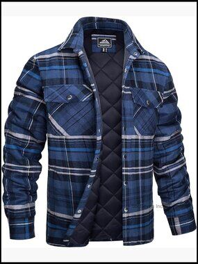 Heavyweight Quilted Lined Flannel Shirt Jacket Warm Winter Coat